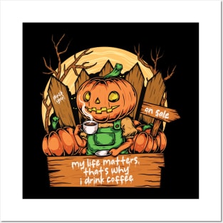 Cute Pumpkin Drink Coffee Posters and Art